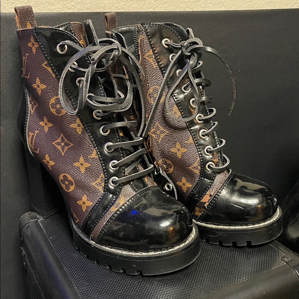 LV Black and Brown Heeled Boots - Picture 2 of 5